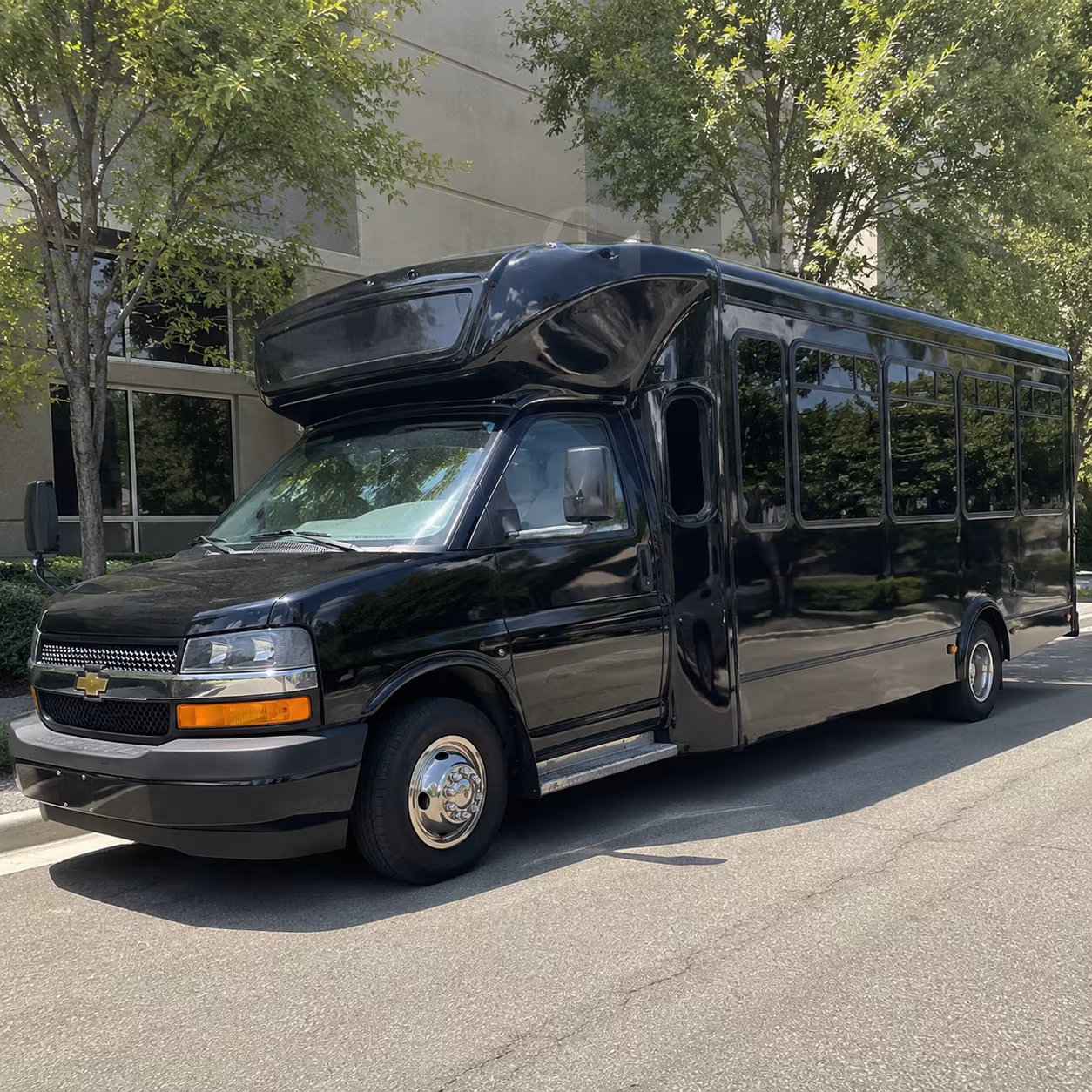 Wedding guests seated inside a party bus serving Fresno